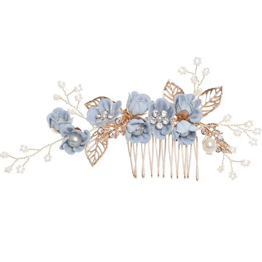 PORCELAIN FLOWERS AND PEARL WEDDING & PROM HAIR COMB