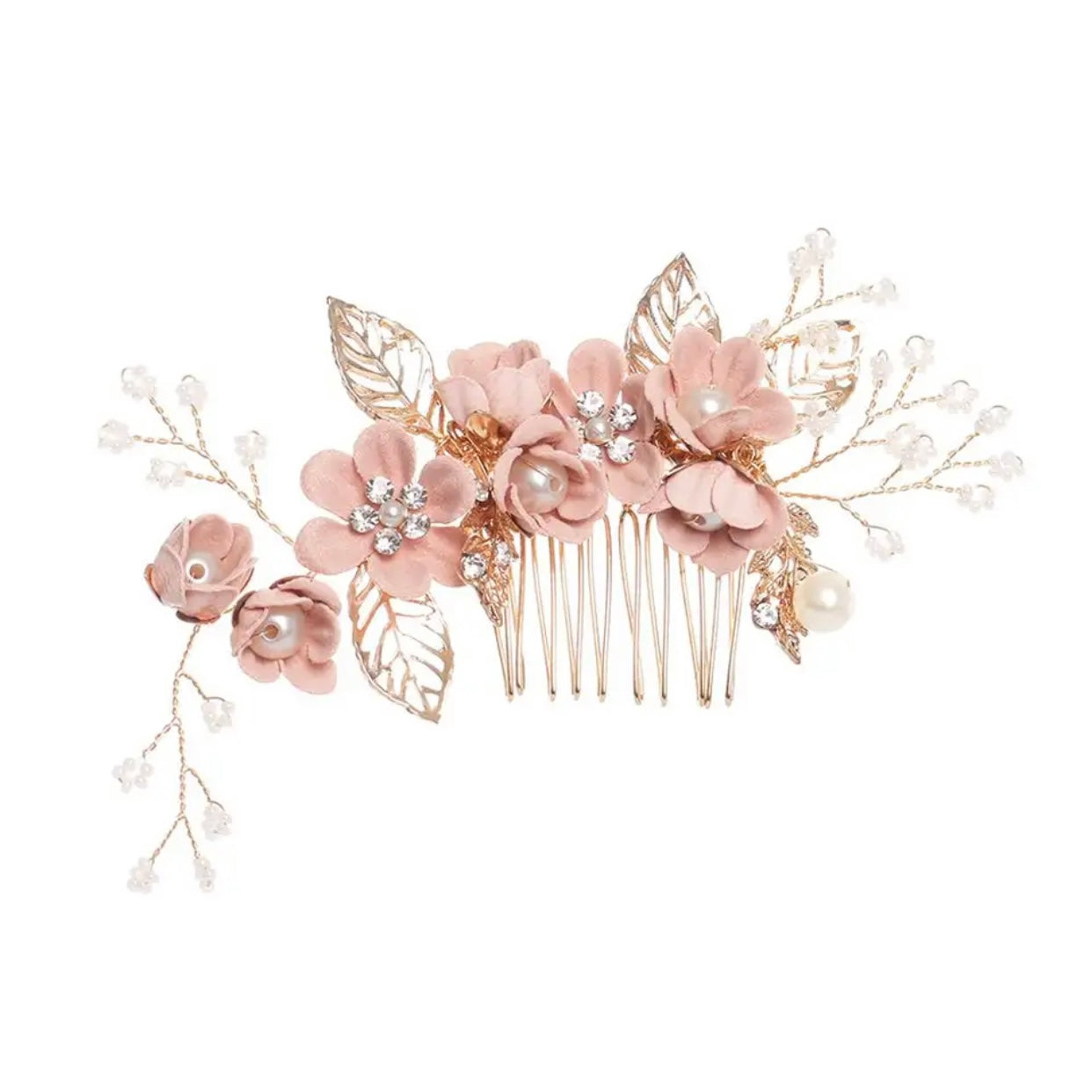 PORCELAIN FLOWERS AND PEARL WEDDING & PROM HAIR COMB